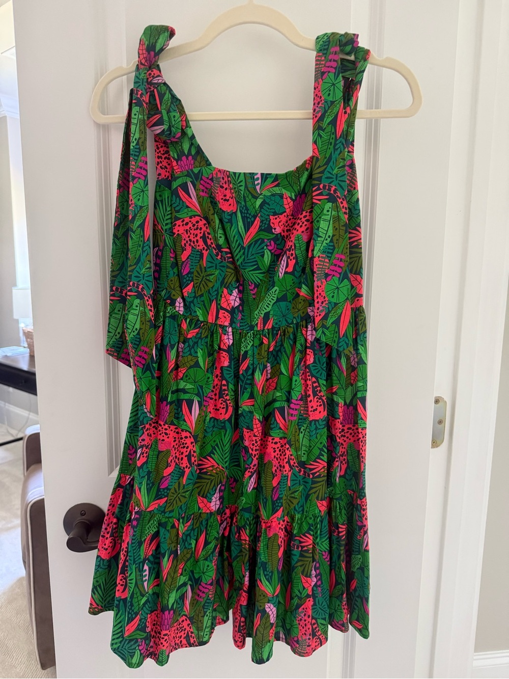 Tropical Print Mini Dress in Green and Pink